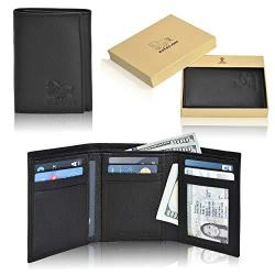 Slim Leather Rfid Trifold For Men - Handmade Rfid Blocking Genuine Leather 7 Card Holder With Id Win