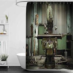 Shower Curtains Liner Industrial Decor Collection Industrial Machines In Factory Drilling Manufacturing Appliances Hardware Urban Image Pale Green W72 X L72 Shower Curtain For Women