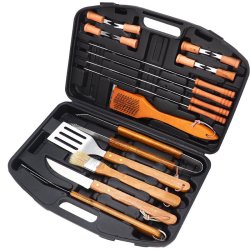 Cheffythings Stainless Steel Bbq Set With Wooden Handles 18 Piece