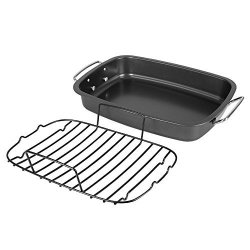 Home Basics Deluxe Roast Pan With Handles And Grill Rack Black 20" X 12.5"