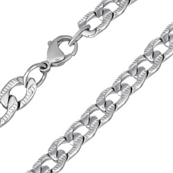 L-55cm W-8mm Stainless Steel Lobster Claw Clasp Flat Curb Cuban Link Chain - Clh227