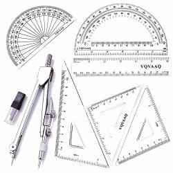 Set Squares 6 Pcs Silver Geometry School Set,with Quality Compass 