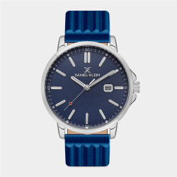 Mens Silver Plated Blue Leather Watch