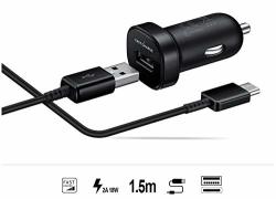 FAST Adaptive 18W Car Kit For Samsung Galaxy A71 With Quick Charge And 5FT1.5M USB Type-c Plug-in Cable Black