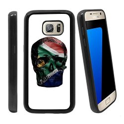Shockproof Samsung Galaxy S7 Anti-scratch Dual Layer Black Rugged Protective Case With Color Printing - Skull Flag Of South Africa