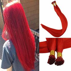 Full Shine Solid Color I Tip Hair Extensions 20 Inch Red Color 0.8G Per Strand 40G Per Package Fusion Hair Extensions Reheating Beads Straight