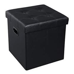 Songmics 15 X 15 X 15 Storage Ottoman Cube Footrest Stool Puppy Step Coffee Table With Hole Handle Holds Up To 660LBS Faux Leather Black ULSF30B