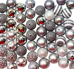 20MM Bulk Mix Of 52 Gray And Silver Chunky Bubblegum Beads 11 Styles Acrylic Gumball Beads Lot