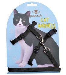 Adjustable Cat Harness Nylon Strap Collar With Leash Black Pupteck