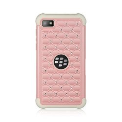 Blackberry Z10 Case DreamWireless Dual Layer Shock Absorbing Protection Hybrid Pc tpu Rubber Case Cover With Diamond For Blackberry Z10 Pink white