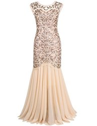 Prettyguide Women 's 1920S Art Deco Sequin Gatsby Formal Evening Prom Dress L Champagne
