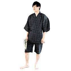 Japanese Traditional Mens Summer Wear Jinbei Black White Cross