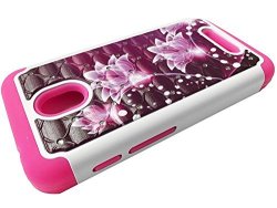 For Alcatel Onetouch Pixi Bond A573VC Dual Hybrid Sparkle Bling Protective Case Phone Cover + Gift Stand Sparkle Purple Lotus
