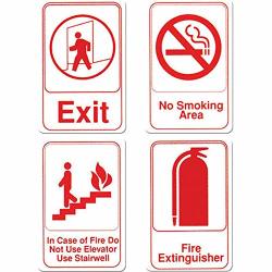 Tiger Chef No Smoking Sign Fire Extinguisher Sign Exit Sign In Case Of Fire Sign - 4 Safety Signs With Adhesive Back For Workplace