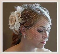 Ivory Bridal Cage Veil Beautifully Crafted With Champagne And Ivory Satin Flowers