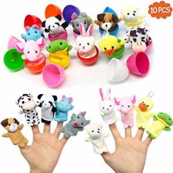 COOBL 10 Pcs Plastic Easter Eggs With Plush Animals Finger Puppet Set Easter Decorations Prefilled Easter Eggs For All Kinds Surprise Eggs For Party Favor