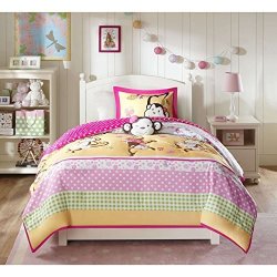 Ph 3 Piece Girls Multi Green Pink Animal Print Comforter Twin Set