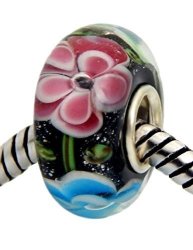 J&m Handmade Blue Green And Pink Flowers Murano Glass Charm Bead For Bracelets