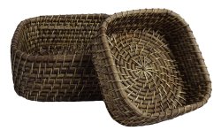 Decorative Square Basket Multipurpose Wooden Wicker Cane Basket Set Of 2 Pieces PWN-CB19A