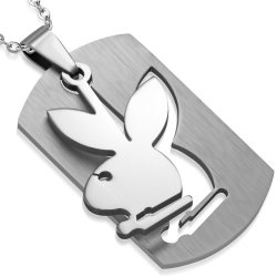 Stainless Steel 2-part Cut-out Play-boy-style Bunny Rabbit Rectangle Tag Pendant - Ptc250