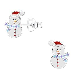 Christmas Snowman Enamel And Sterling Silver Earrings