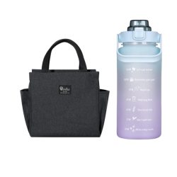 Large Thermal Insulated Lunch Bag + 2L Motivational Water Bottle -blue