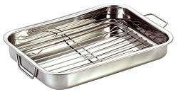 Chef Direct Stainless Steel Roast Pan With Grill Rack & Folding Handles Rectangular Lasagna Pan For Baking Grilling Roasting Otg Oven Safe