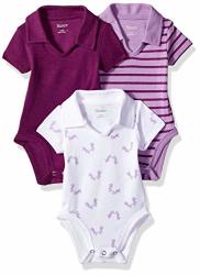 Hanes Ultimate Baby Flexy 3 Pack Short Sleeve Polo Bodysuits Purple Fun 0-6 Months