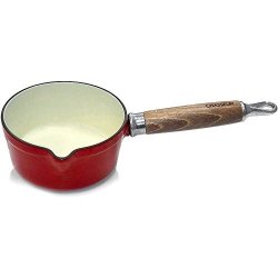Chasseur Enamel Cast-iron Sauce Pan With A Beautiful Wooden Handle Red