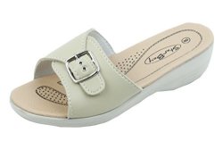 Brand New Women's Slip-on Low Wedge Comfort Sandals Beige Size 7