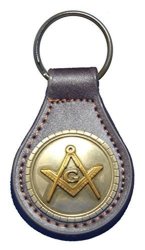 Square And Compasses Leather Key Fob Or Keychain Brown
