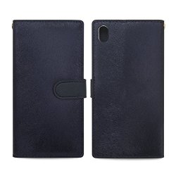 Sony Xperia Z5 Case Hansmare Calf Flip Card Slots Stand Navy Leather Premium Wallet Case- Fit By Credit Card Case For Xperia Z5 - Navy Blue
