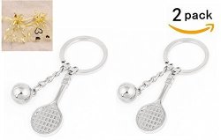 2 Pack Tennis Keychains Hitytech 3D Tennis Ball Racket Keychain Metal Olympic Games Key Ring Sports Games Gift