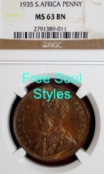1935 1 Penny Ngc Graded Ms 63 Bn - Catalogue Value R4 000.00