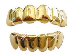 Hip Hop Gold-tone Plated Removeable Mouth Grillz Set Top & Bottom Player Style