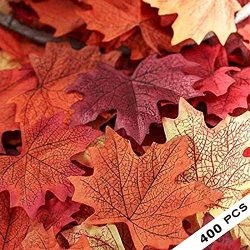 RAINBOWWORLD 400 Assorted Mixed Fall Colored Artificial Maple Leaves For Weddings Events And Decorating