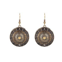 Lureme Ethnic Jewelry Antique Gold Round Shaped Pendant Hook Earrings For Women And Girls 02004293-2