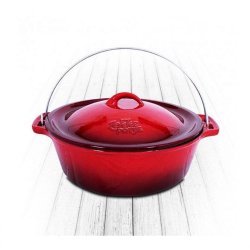 Lekke Potjie Enamel Cast Iron Flat Pot 5L Red