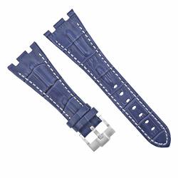 28MM Leather Watch Strap Band For Ap 42MM Audemars Piguet Roo Blue White Stitch