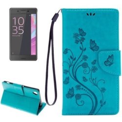 For Sony Xperia Xa Butterflies Embossing Horizontal Flip Leather Case With Holder & Card Slots & Wallet & Lanyard Blue