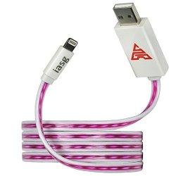 Iasg Mfi Certified Flat Visible LED Lighted Up Charging Lightning To USB Cable For Apple Iphone 5S 6S Iphonese Ipad IPOD-3.3FT 1 Meter -pink Purple Light