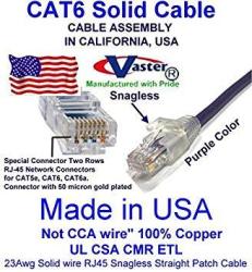 23Awg Solid Wire RJ45 Snagless Straight Patch Cable UL CSA CMR ETL Vaster SKU -81979-8 Ft Cat6 Patch Cable Yellow Not CCA Wire 100% Copper Made in USA 