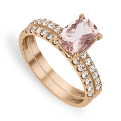 Rose Gold Morganite & Created White Sapphire Cushion Sparkle Ring
