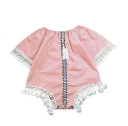 Gloous Cute Baby Infant Girls Tassel Short Sleeve Romper Jumpsuit 8 12M Pink