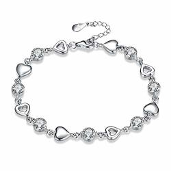 Daesar Cubic Zirconia Bracelet Sterling Silver Heart Cubic Zirconia White Charm Bracelets Silver