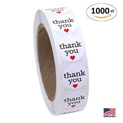 1 Inch Round Thank You Sticker Labels With Red Hearts 1000 Stickers Per Roll