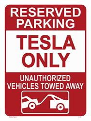 Tesla Parking Only Sign - Perfect Gift Novelty Office Shop Home D Cor Wall Plaque Decoration Sign 12"X9" Commercial Grade Aluminum 0.04" A-20