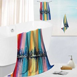 Jiahonghome Athens 100% Cotton Original Oil Painting On Canvas The Longest Day A Fantasy Coastal City With A Rainbow On A Beautiful 3 Piece Towel Set