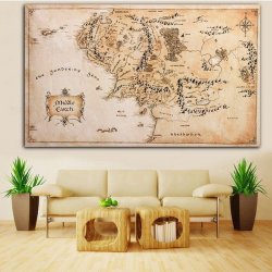 110X60CM Map Of Middle Earth Lord Of The Rings Silk Cloth Poster - Shipping