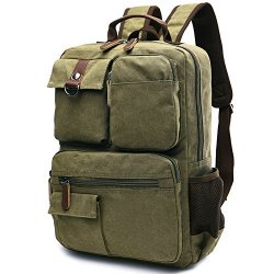 Freeprint Vintage Canvas Laptop Backpack Travel Rucksack schoolbag For Daily Use Or Overnight Trips Fits 14 Inch Computers Army Green